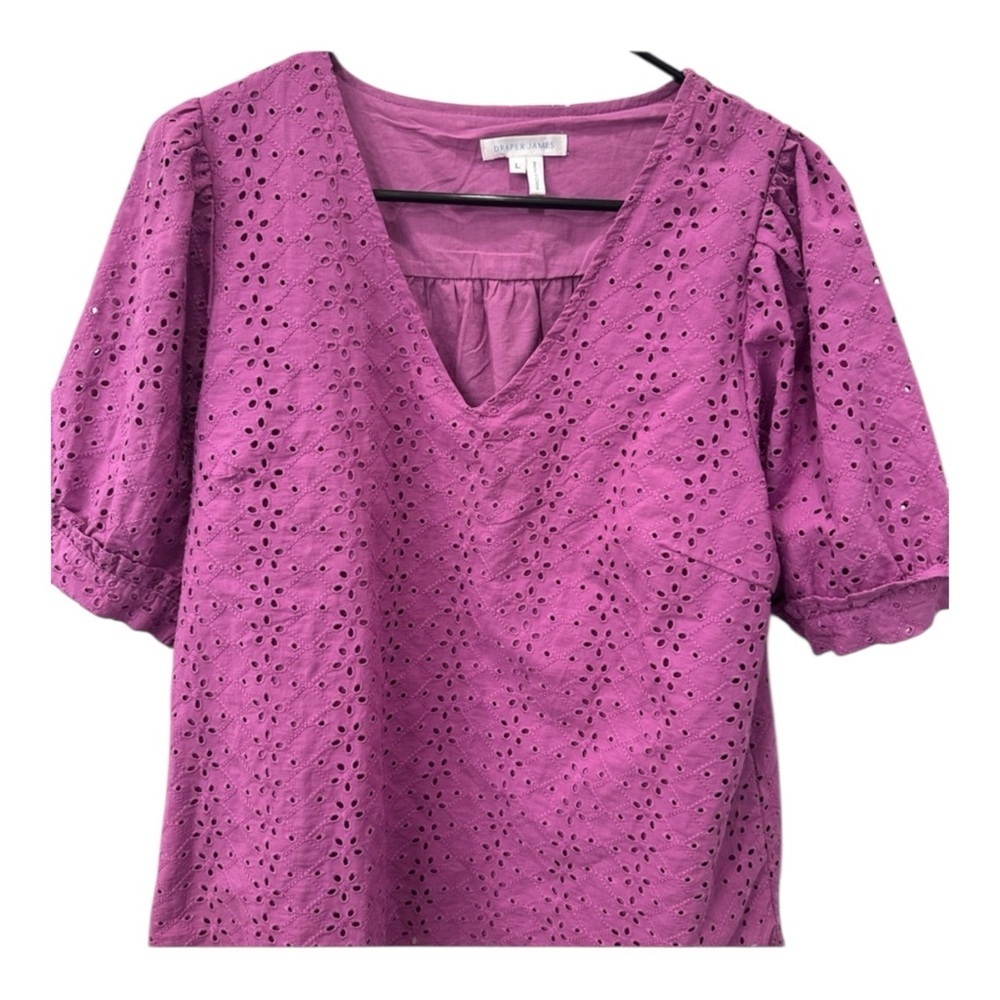 Draper James Purple Eyelet V-Neck Blouse Large